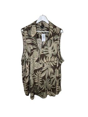 NWT Torrid Harper Sleeveless Brown Tropical Print Blouse, Semi-Sheer, Size 5X